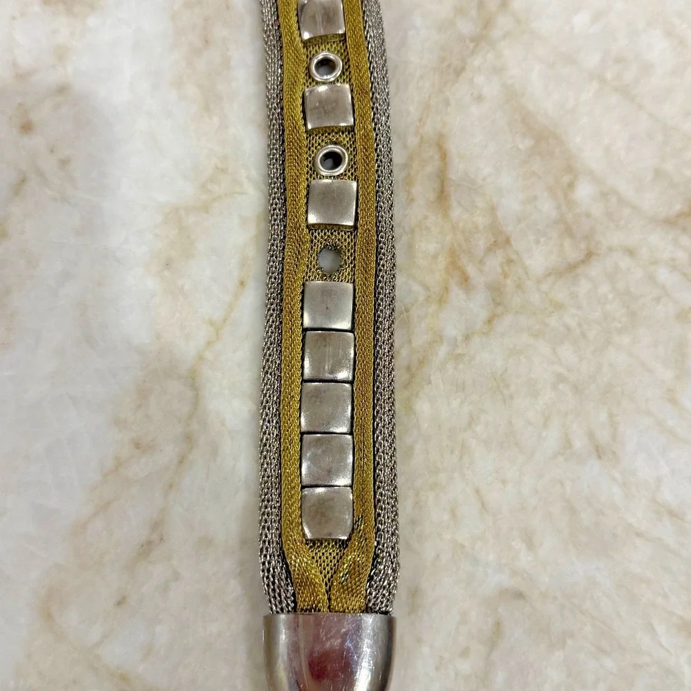 Vintage Mens Steel Mesh Belt w/Leather Trim - Size 40/42 - Steampunk Statement🔥
